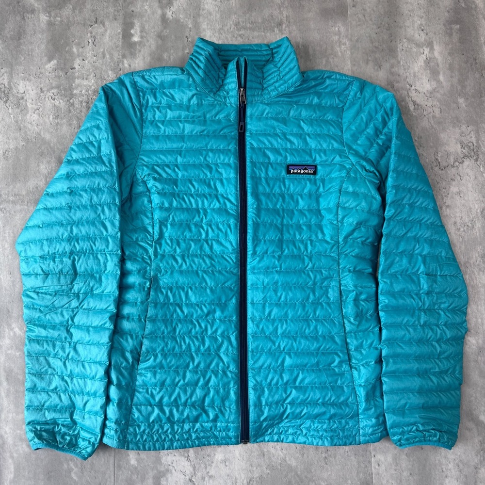 Patagonia Down Sweater Womens Medium Blue Goose Puffer Shirt Full Zip Jacket